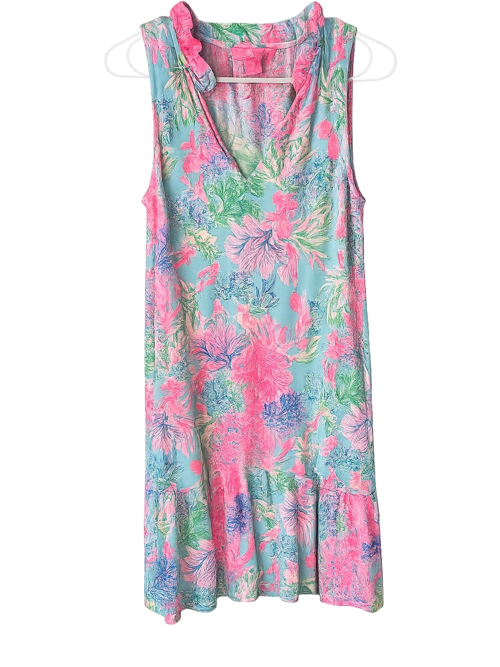 Lilly Pulitzer XS Pima Cotton Easy Knit Swing Dress Ruffle Collar Pockets